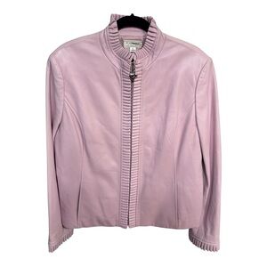 NWOT St. John Sport by Marie Gray Light Pink Leather Zip Jacket Sz XL(L)